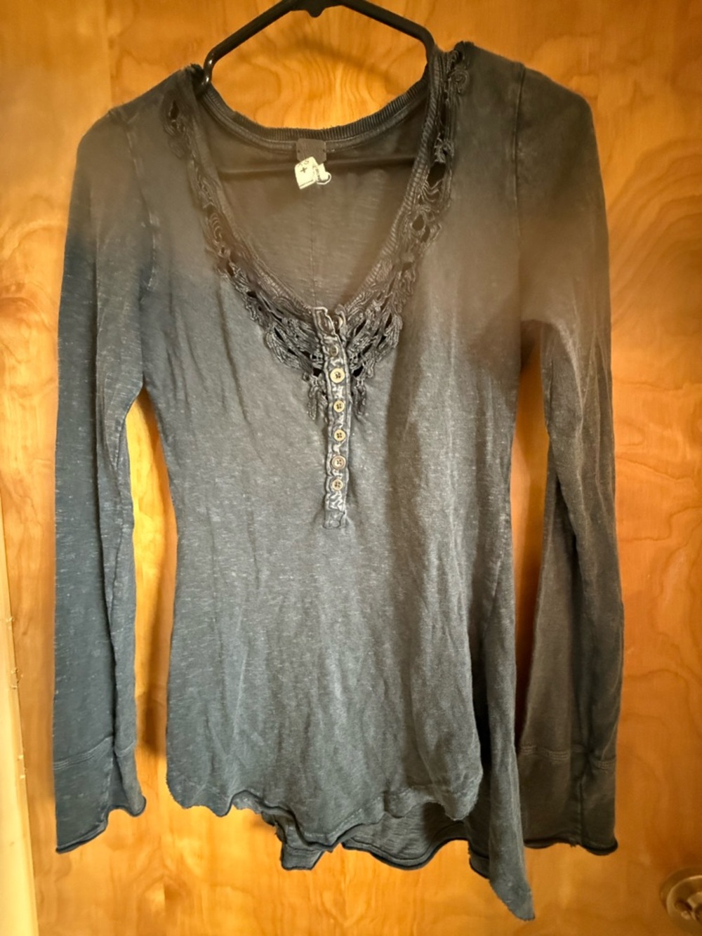 We The Free Lace-Trim Henley Long Sleeve Top